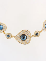 Heart Motif Color Stone Necklace Gold/Blue