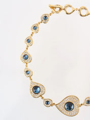Heart Motif Color Stone Necklace Gold/Blue