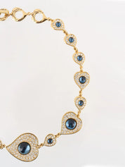 Heart Motif Color Stone Necklace Gold/Blue