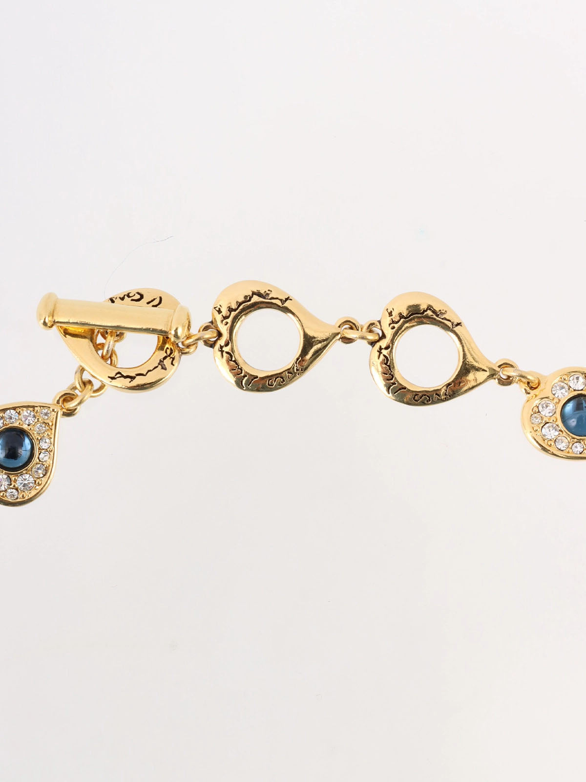 Heart Motif Color Stone Necklace Gold/Blue