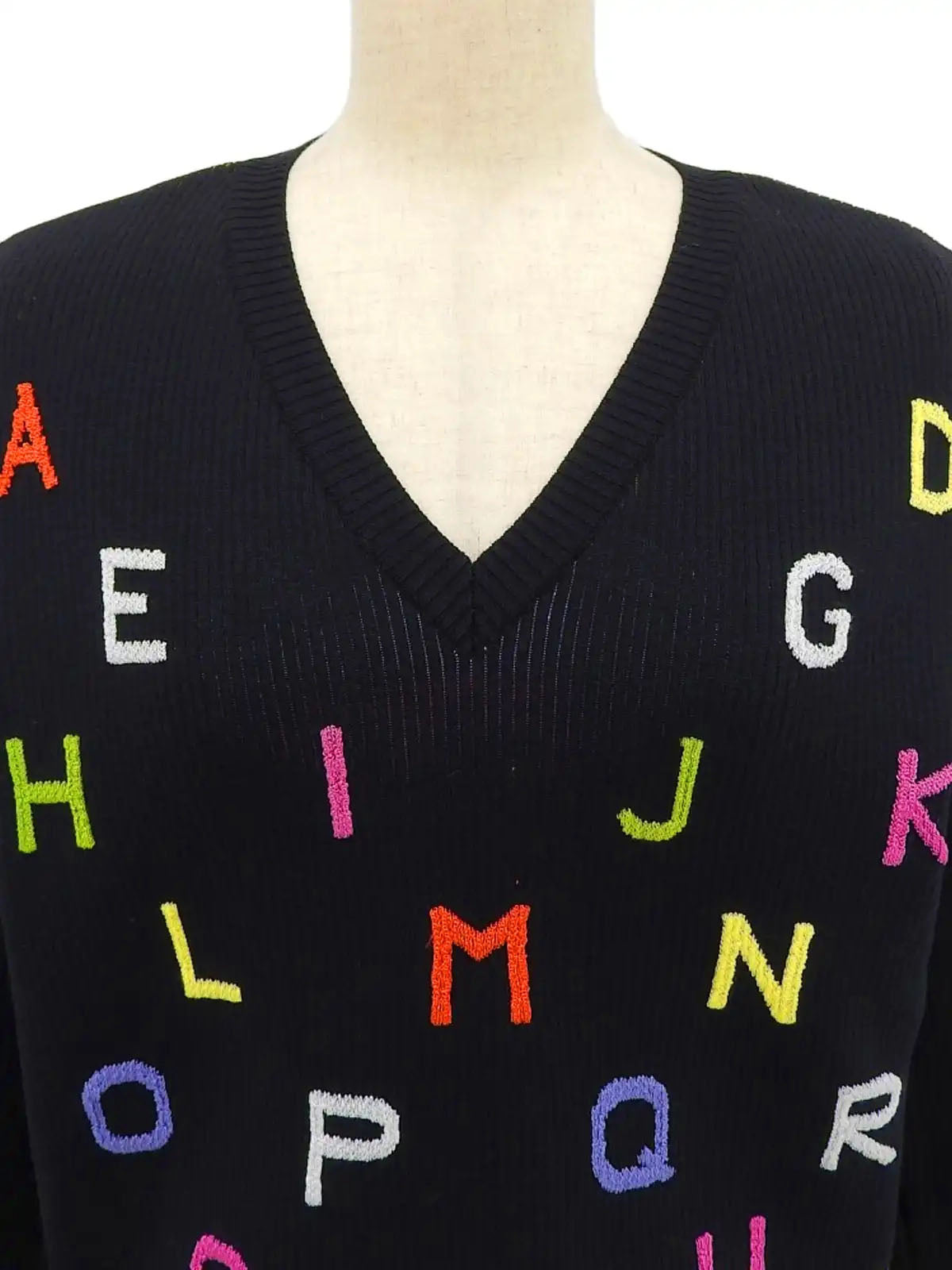 2001年製　CCマークプレートロゴ刺繍ニットセーター　ブラック／マルチ