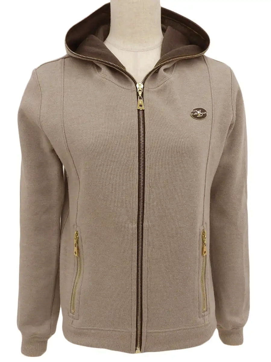 Logo Plate Zip-Up Hoodie Beige