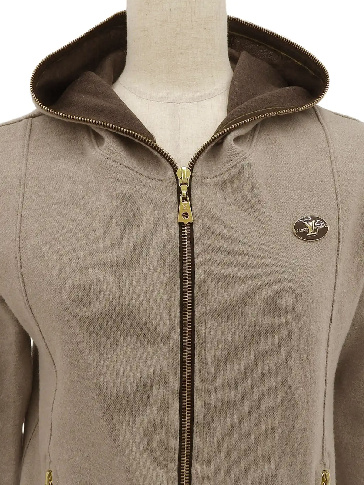Logo Plate Zip-Up Hoodie Beige