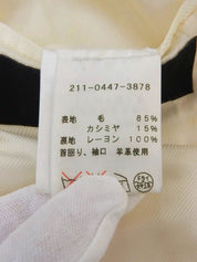 Wool and leather combination logo button long coat in ivory/black