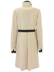 Wool and leather combination logo button long coat in ivory/black