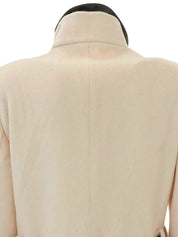 Wool and leather combination logo button long coat in ivory/black