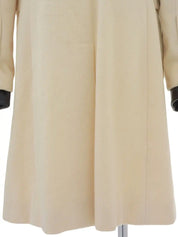 Wool and leather combination logo button long coat in ivory/black