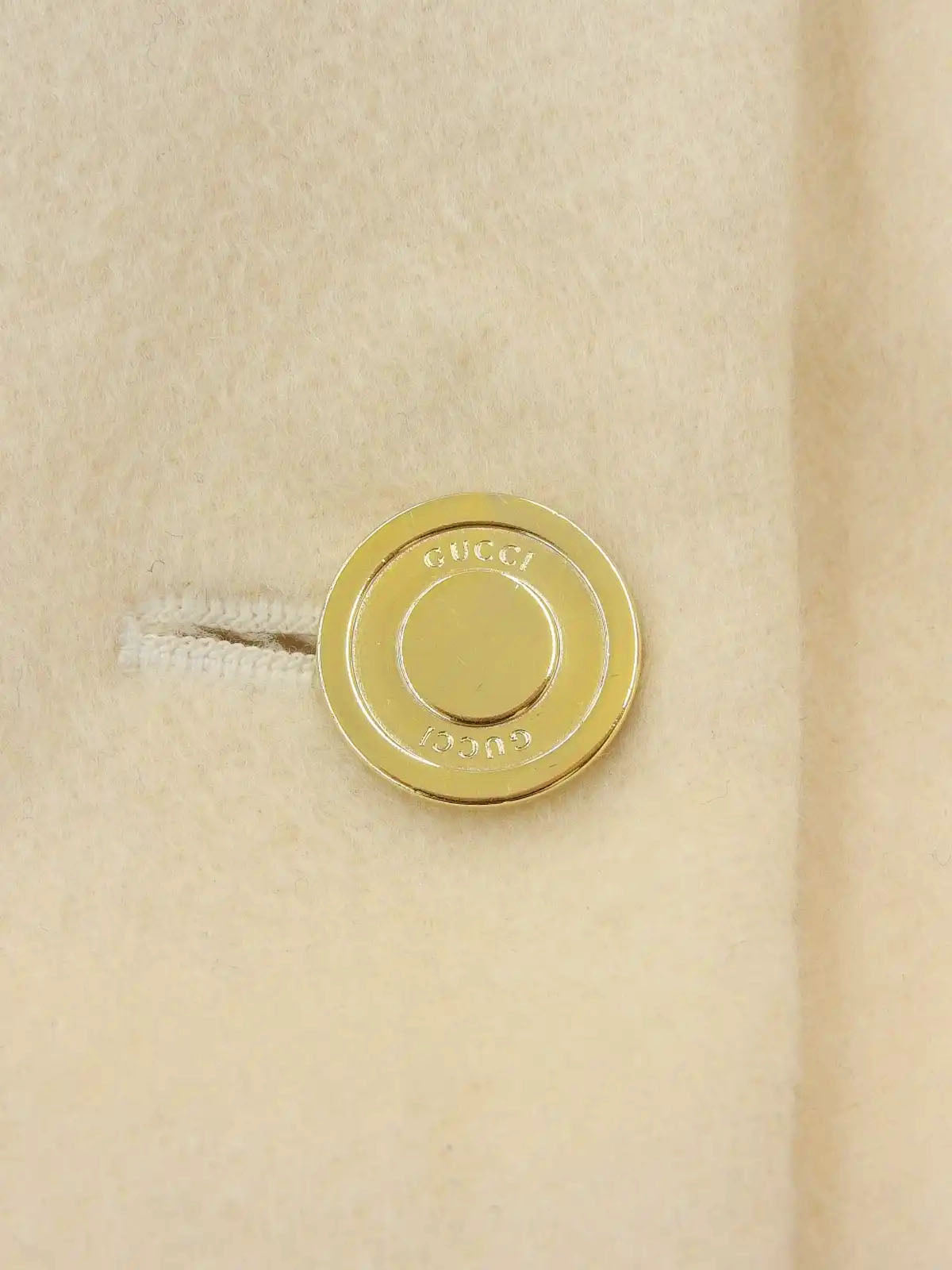 Wool and leather combination logo button long coat in ivory/black