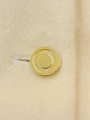 Wool and leather combination logo button long coat in ivory/black