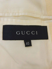 Wool and leather combination logo button long coat in ivory/black