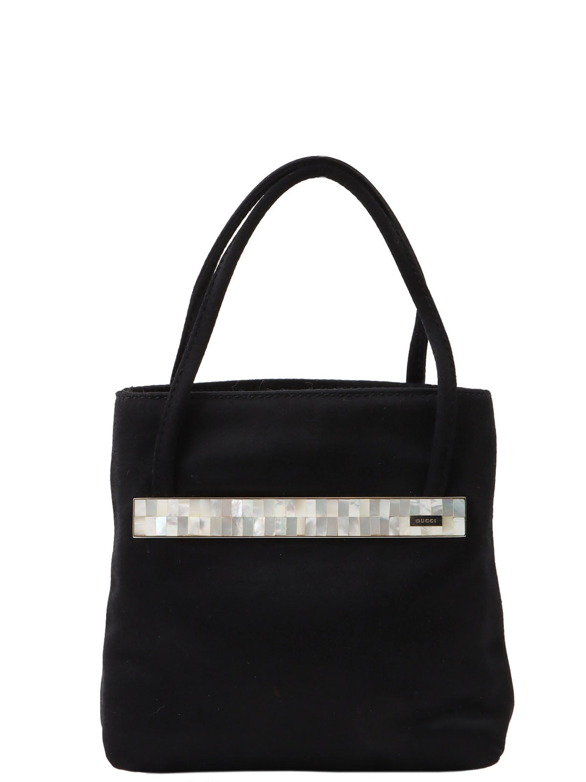 Satin Shell Logo Plate Mini Handbag in Black