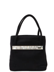 Satin Shell Logo Plate Mini Handbag in Black