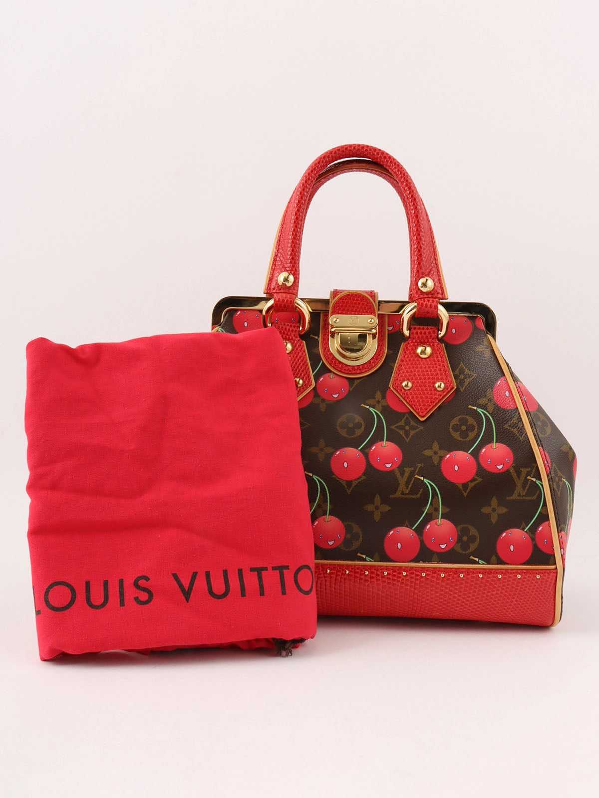 2005 年村上隆合作 Monogram Cherry Sac Fermoir MM 棕色/红色