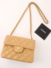2004 Caviar Skin Classic Flap Chain Bag Mini Beige