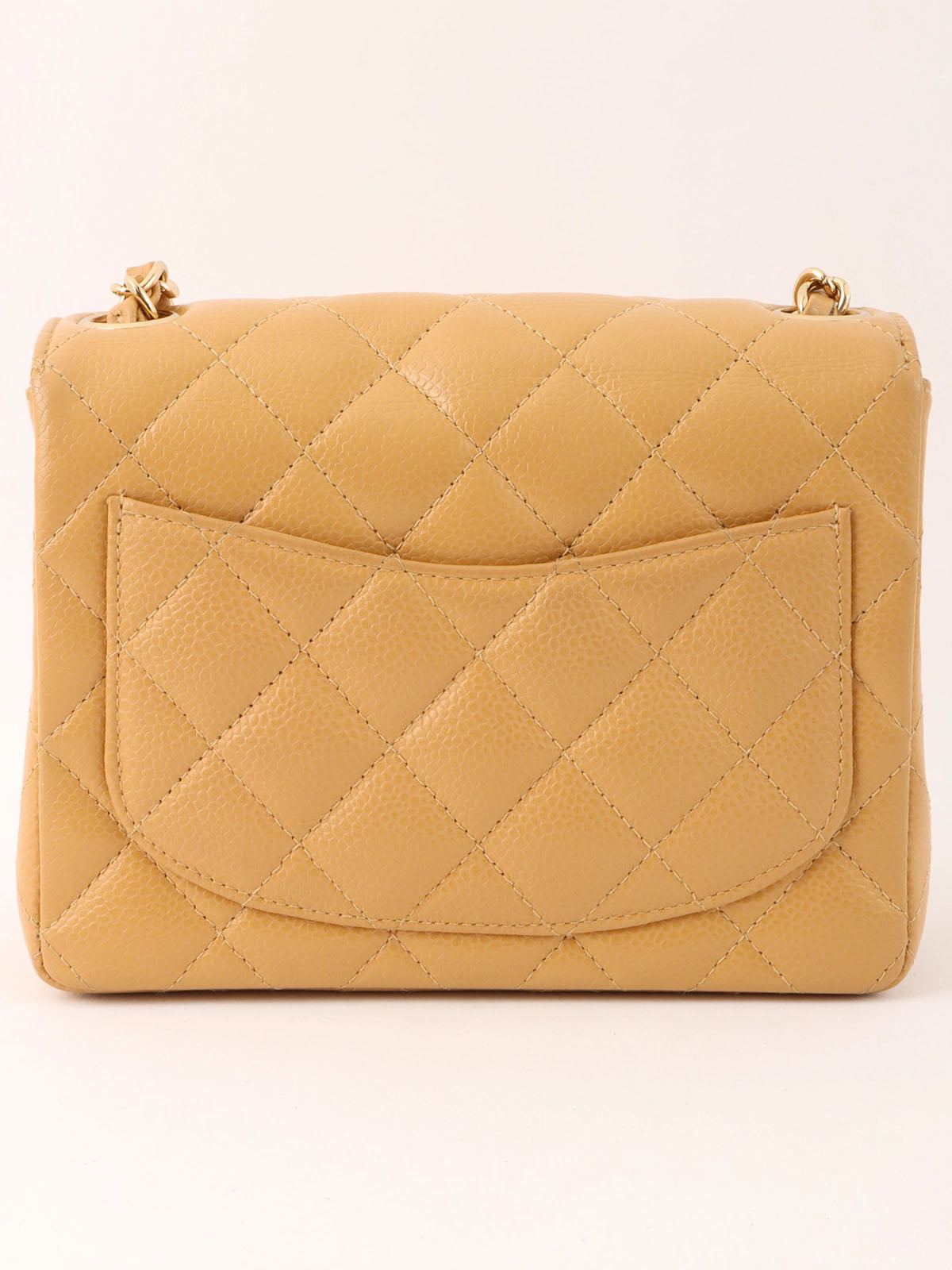 2004 Caviar Skin Classic Flap Chain Bag Mini Beige