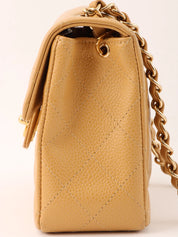 2004 Caviar Skin Classic Flap Chain Bag Mini Beige