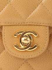 2004 Caviar Skin Classic Flap Chain Bag Mini Beige