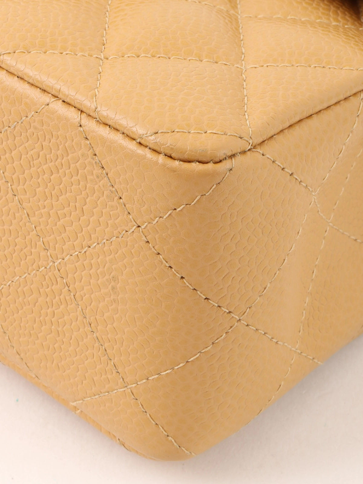 2004 Caviar Skin Classic Flap Chain Bag Mini Beige