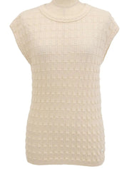 ロゴプレートノースリーブニットトップス アイボリー