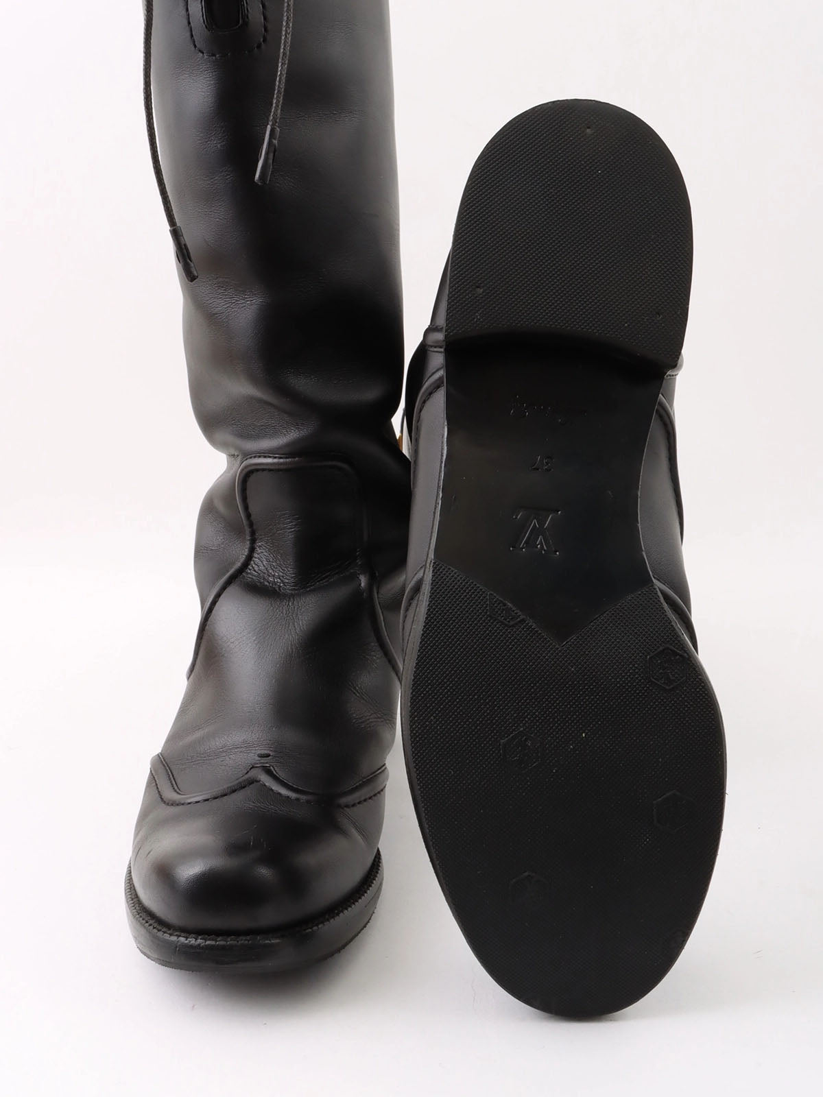 Logo Plate Lace-Up Long Boots in Black