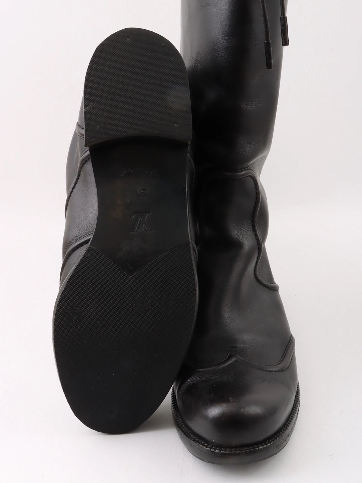 Logo Plate Lace-Up Long Boots in Black