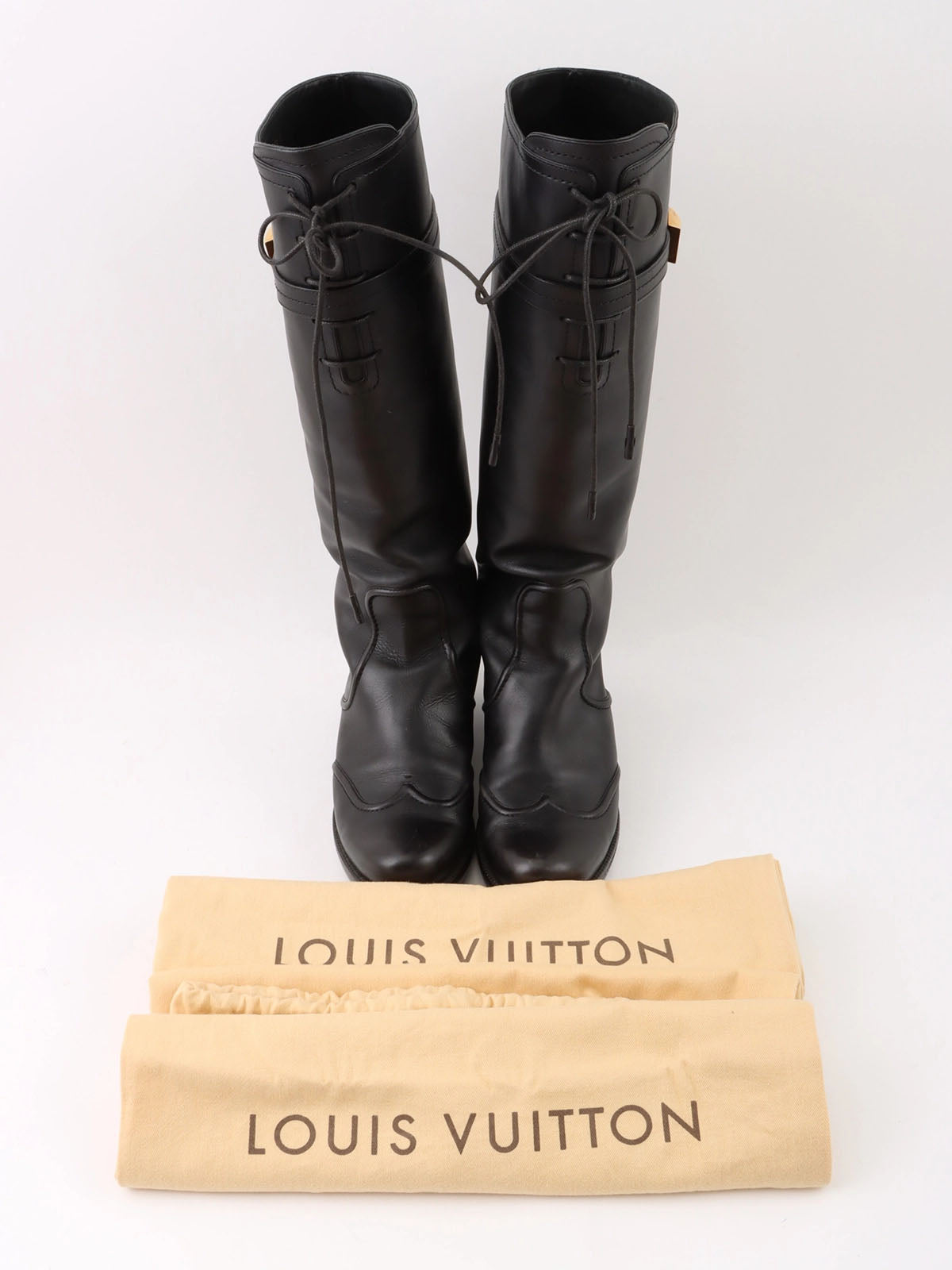 Logo Plate Lace-Up Long Boots in Black