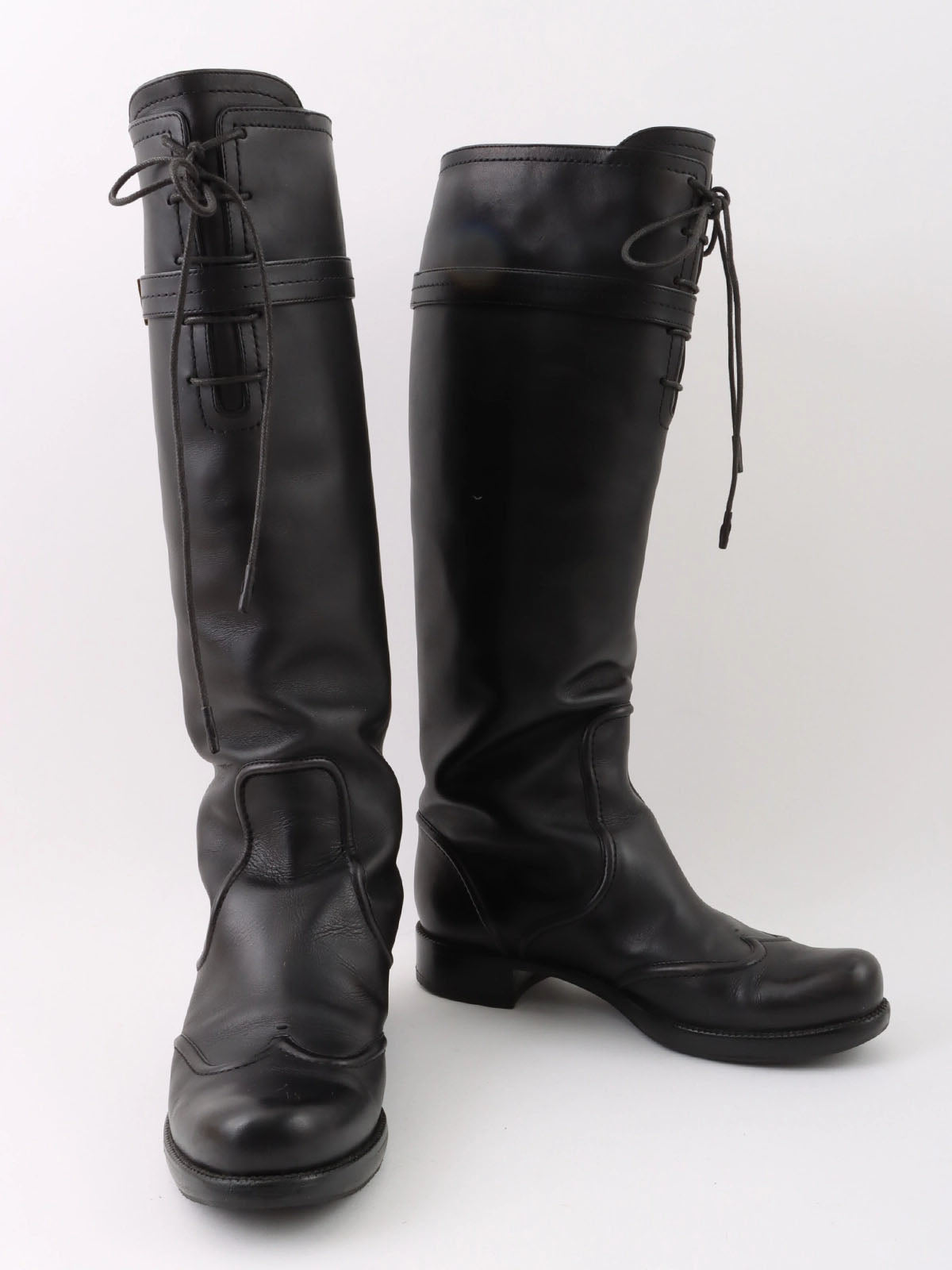 Logo Plate Lace-Up Long Boots in Black
