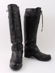 Logo Plate Lace-Up Long Boots in Black