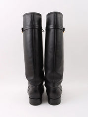 Logo Plate Lace-Up Long Boots in Black