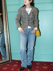 2006 tweed CC mark button zip-up jacket in white/black/multi