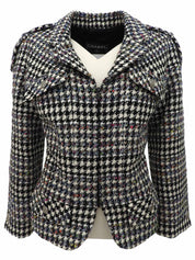 2006 tweed CC mark button zip-up jacket in white/black/multi
