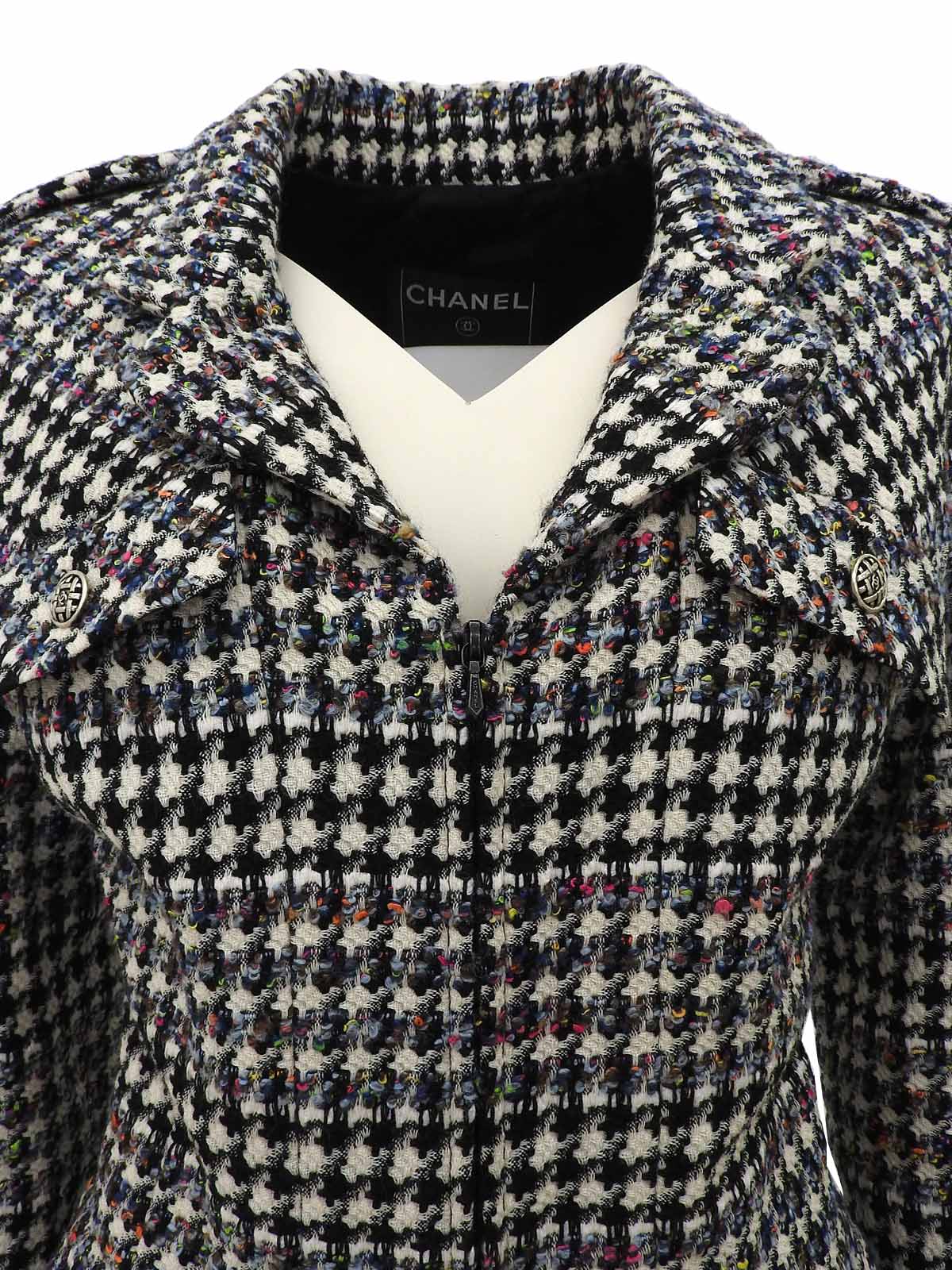 2006 tweed CC mark button zip-up jacket in white/black/multi