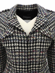 2006 tweed CC mark button zip-up jacket in white/black/multi