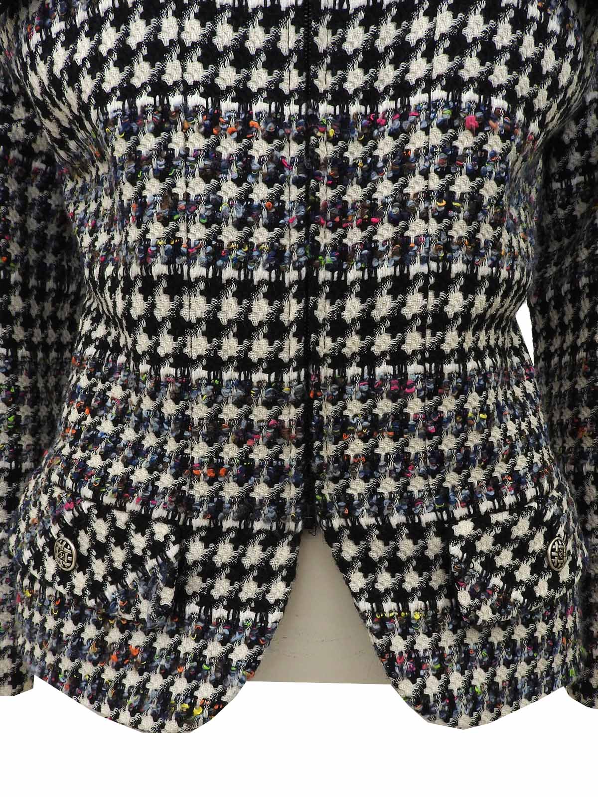 2006 tweed CC mark button zip-up jacket in white/black/multi