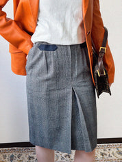 Grey wool check pattern pencil skirt