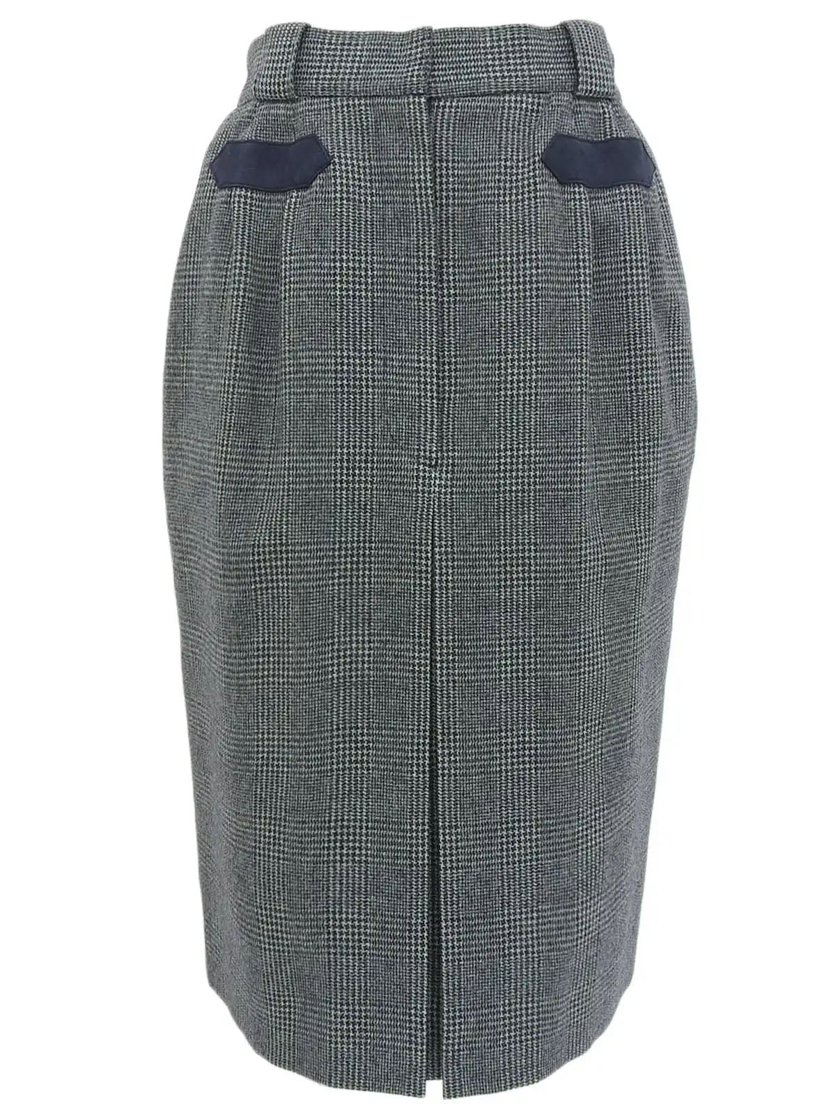 Grey wool check pattern pencil skirt