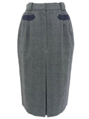 Grey wool check pattern pencil skirt