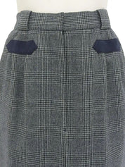 Grey wool check pattern pencil skirt