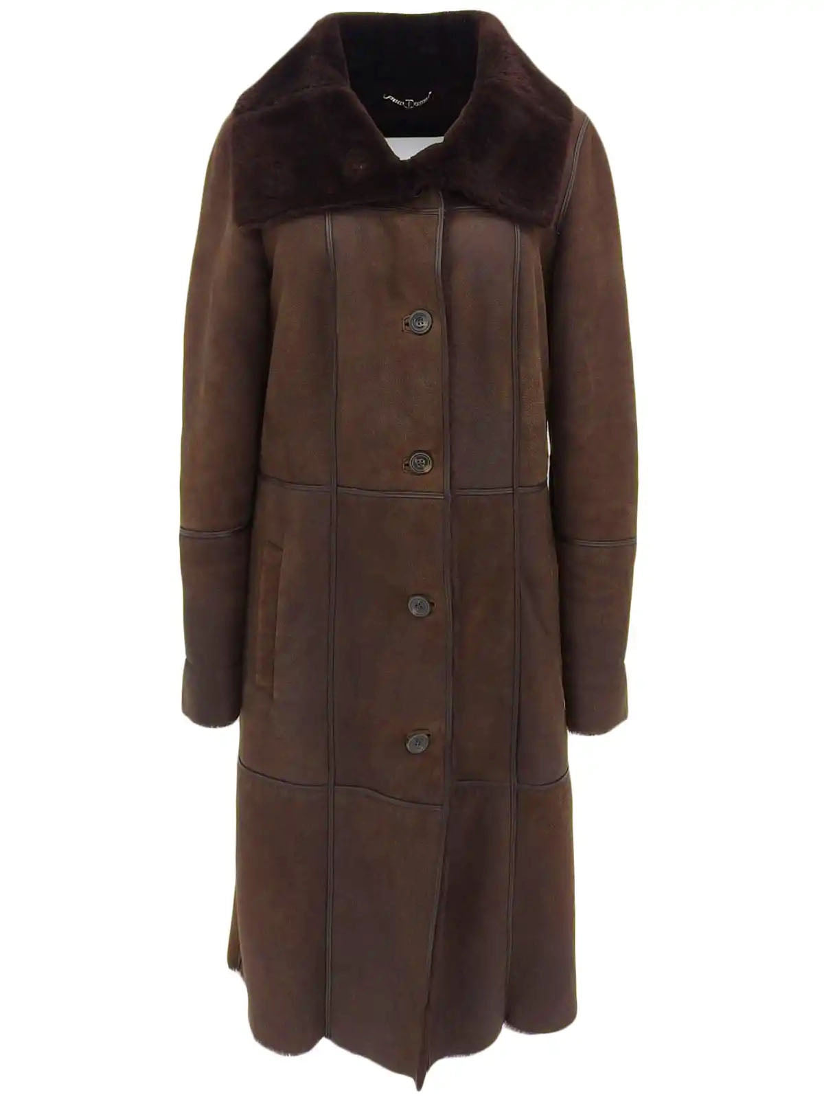 Brown Mouton Logo Button Long Coat