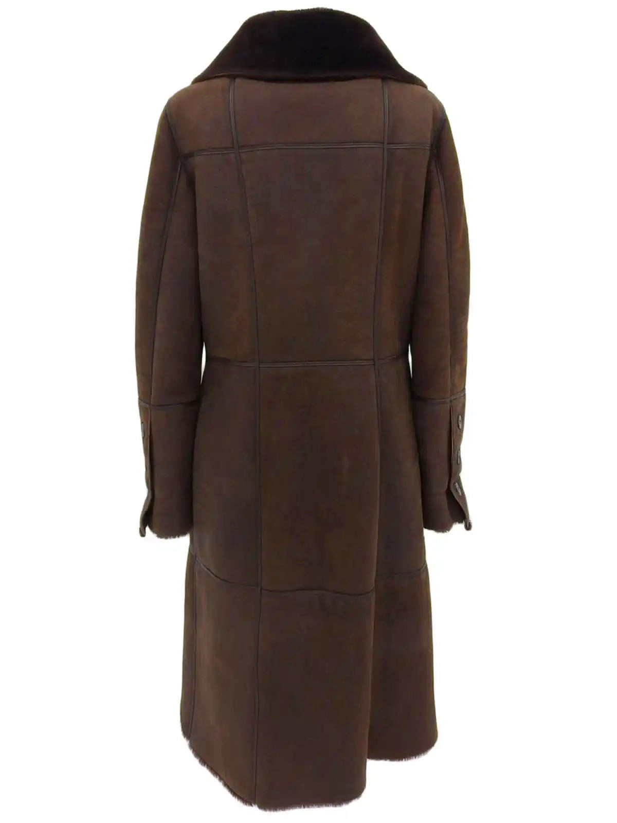 Brown Mouton Logo Button Long Coat