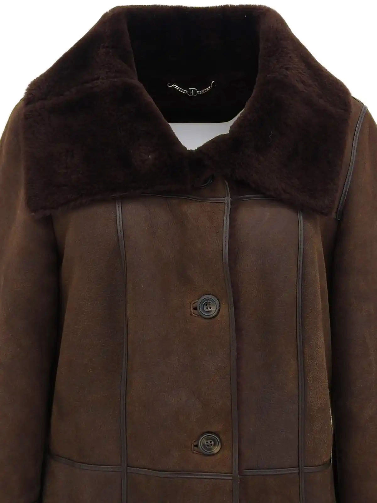 Brown Mouton Logo Button Long Coat