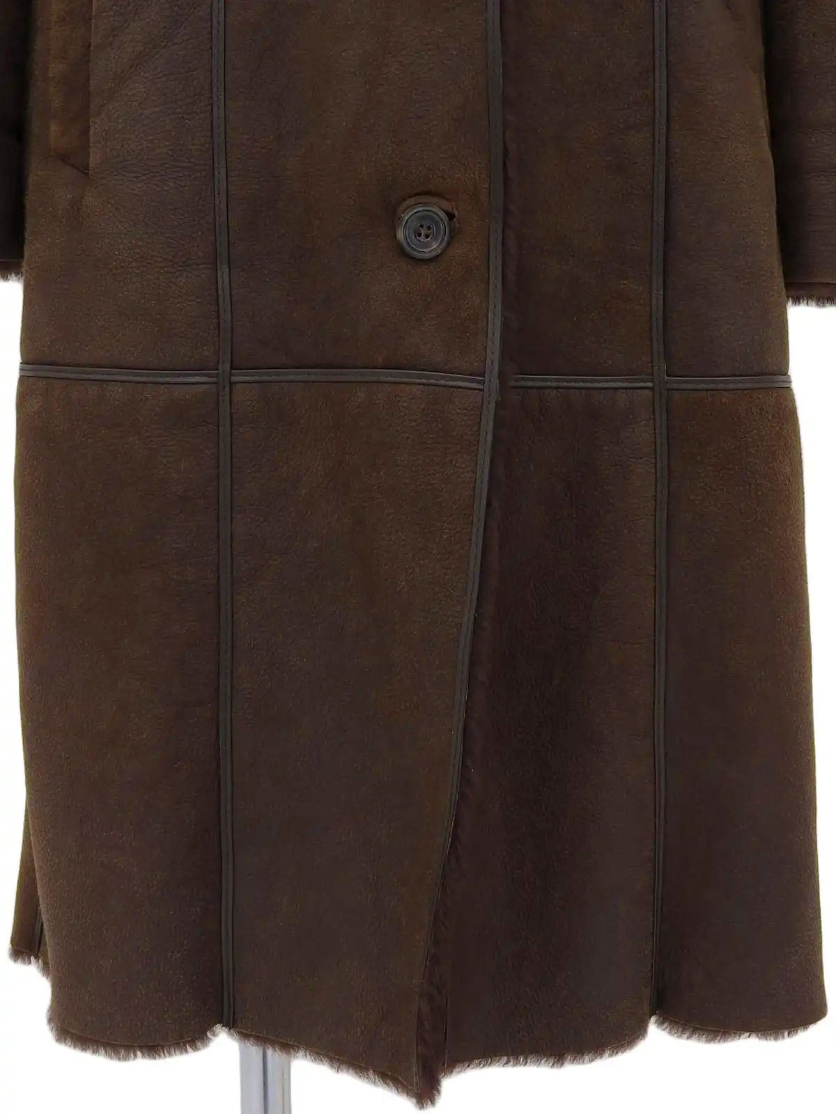 Brown Mouton Logo Button Long Coat