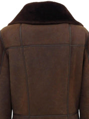 Brown Mouton Logo Button Long Coat