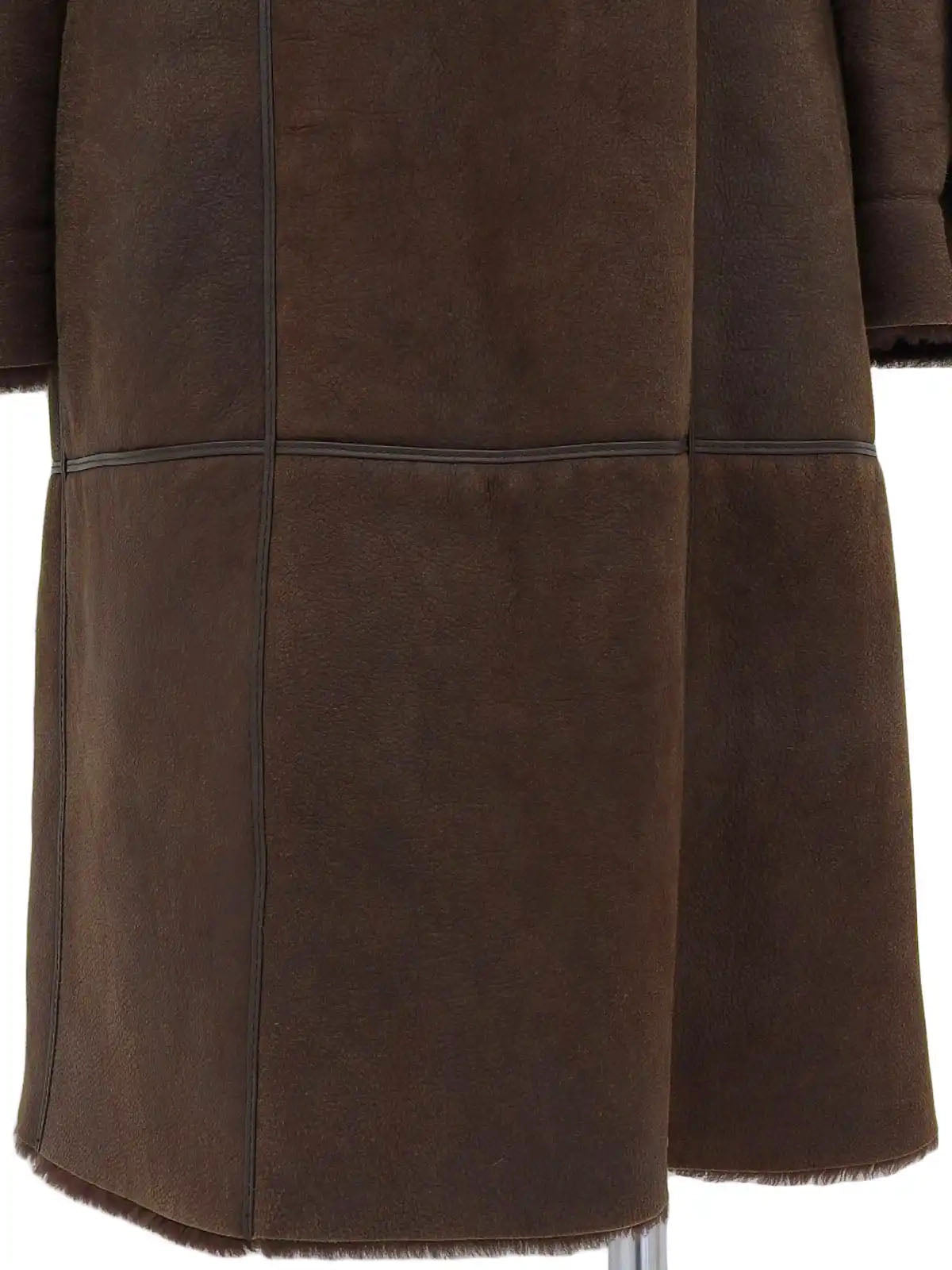Brown Mouton Logo Button Long Coat