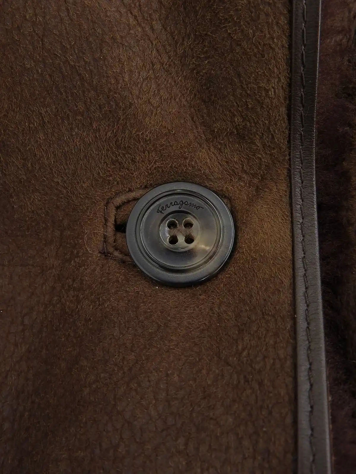 Brown Mouton Logo Button Long Coat