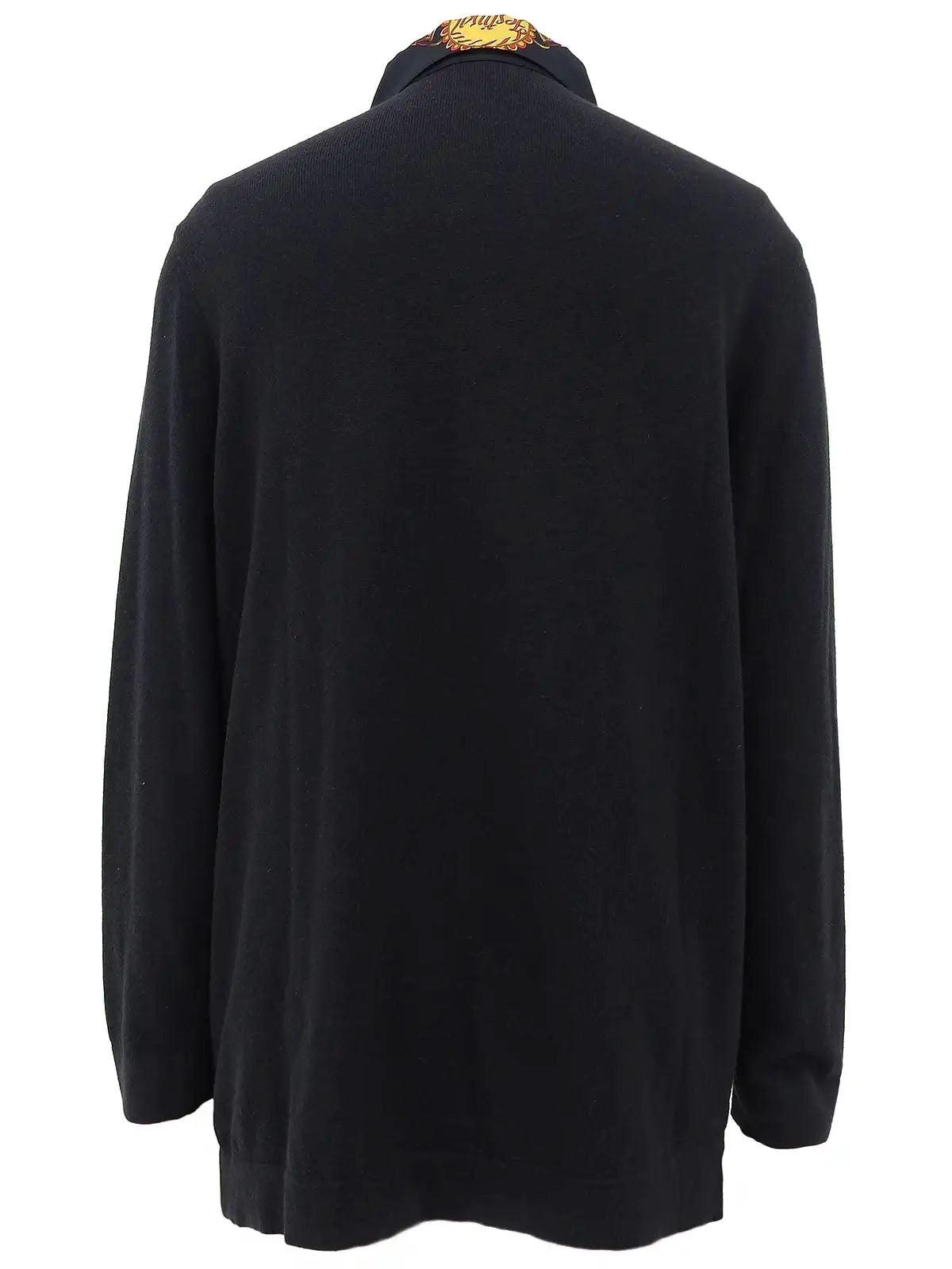 Silk knit combination design pattern long sleeve shirt in black/brown/multi