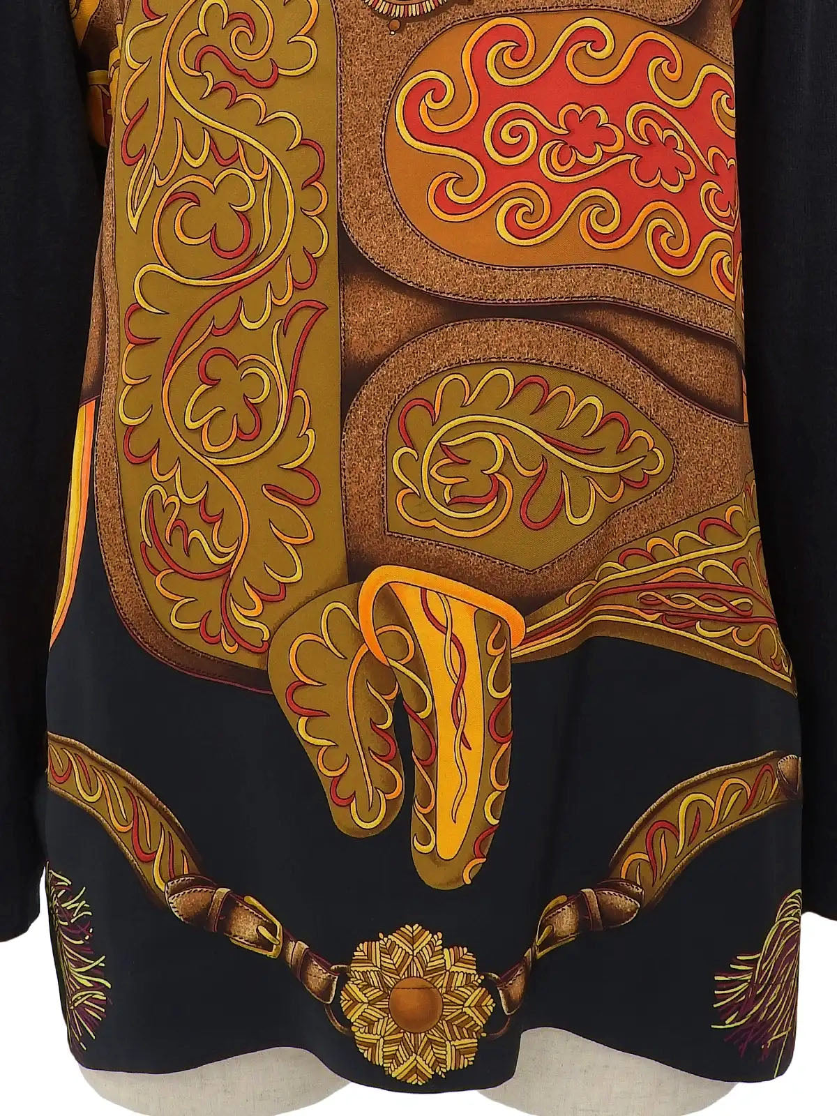 Silk knit combination design pattern long sleeve shirt in black/brown/multi