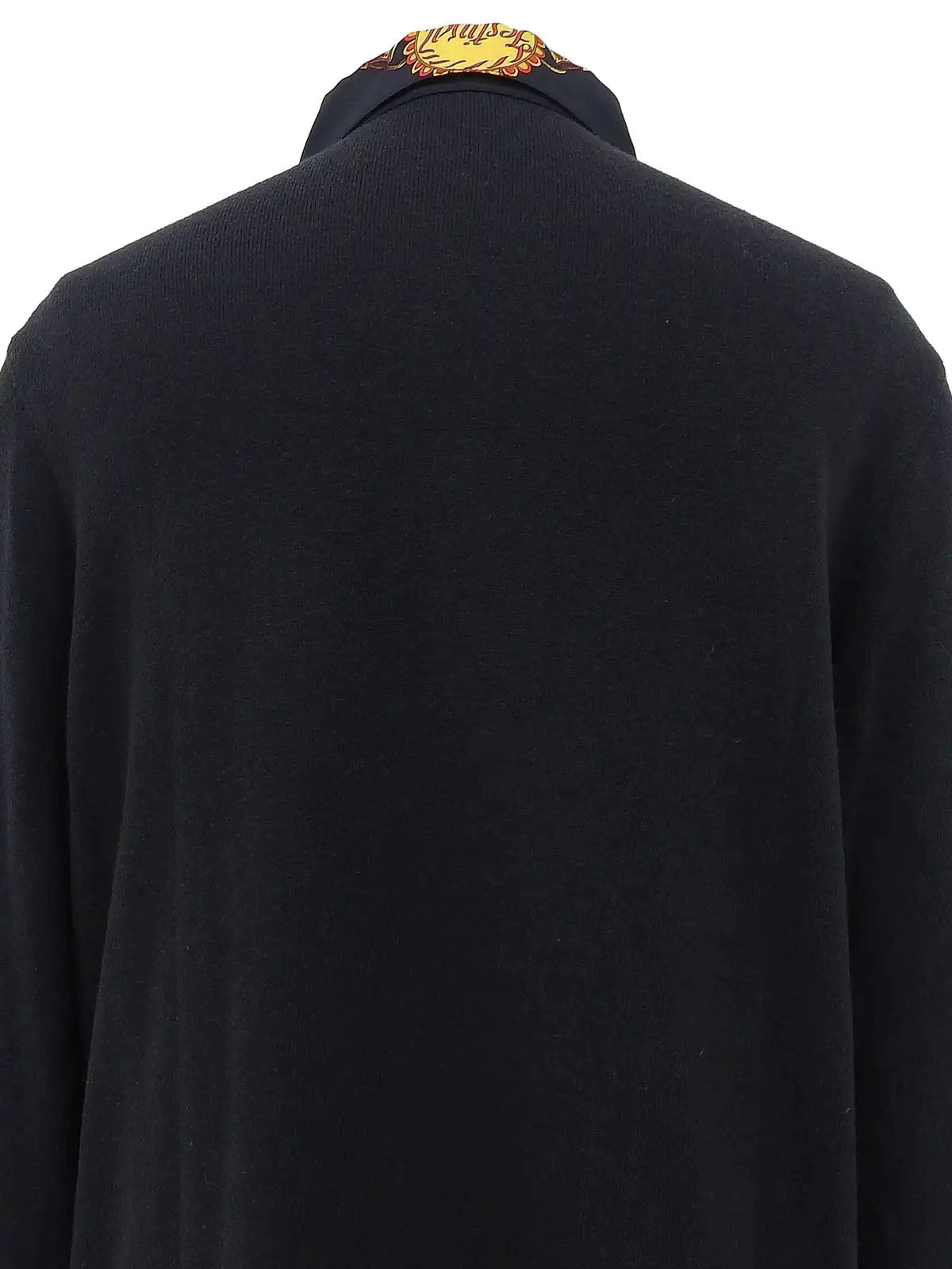 Silk knit combination design pattern long sleeve shirt in black/brown/multi