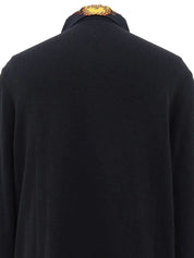 Silk knit combination design pattern long sleeve shirt in black/brown/multi
