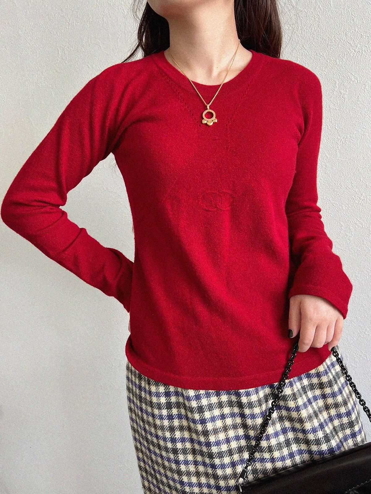 2002 Cashmere CC Mark Long Sleeve Knit Top in Red